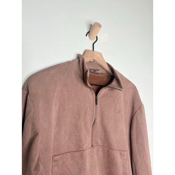 Tahari Faux Suede Half Zip Sweatshirt Size Medium Mauve Pullover - Picture 2 of 8